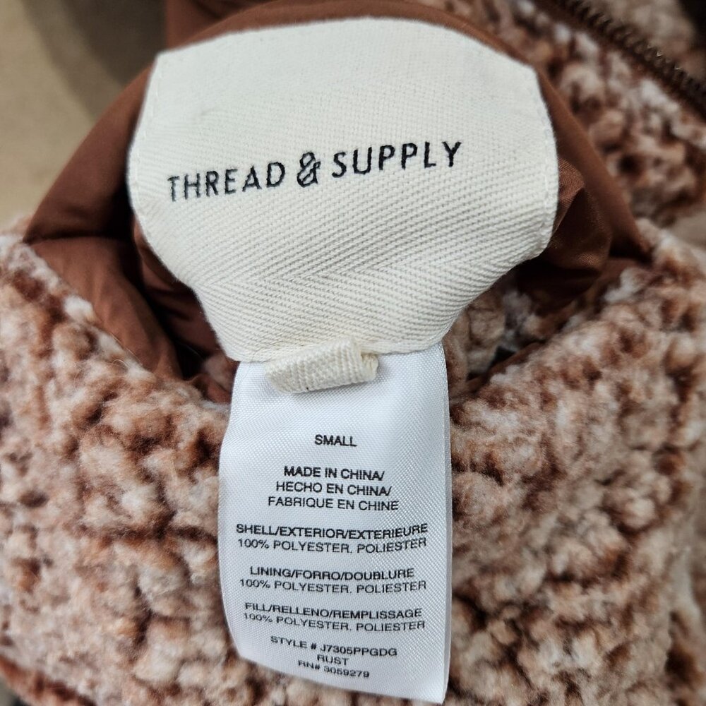 Thread Supply Vest Womens Small Rust Brown Quilt Sherpa Fleece Zip Reversible - Picture 10 of 13